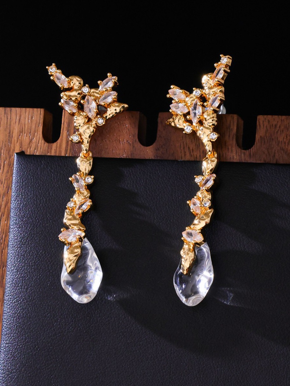 Alexis Bittar Gold with Clear Crystal Vine Drop Earrings